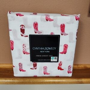 NWT! Cynthia Rowley Twin Size Sheet Set Pink Country Cowgirl Cowboy Boots